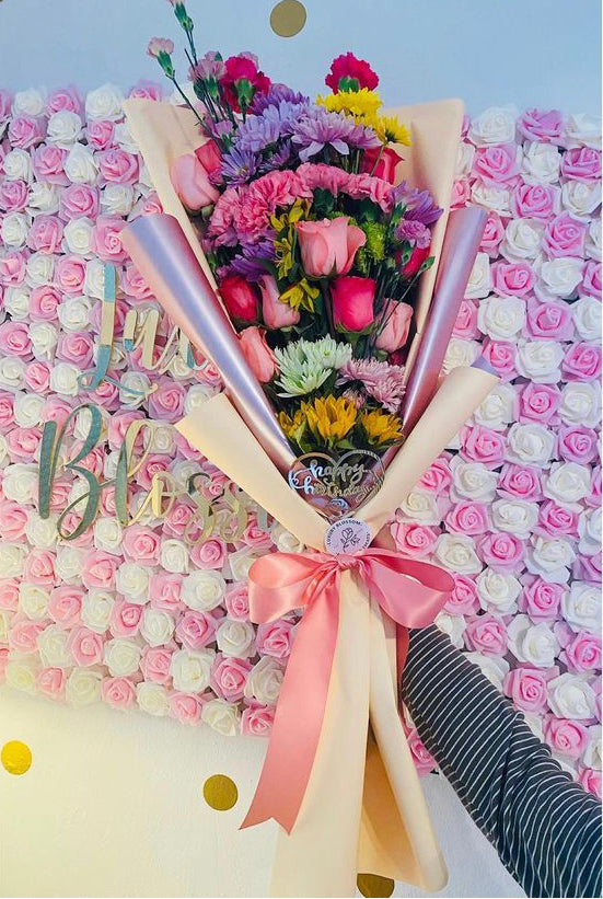 Wrapped pinks arrangement