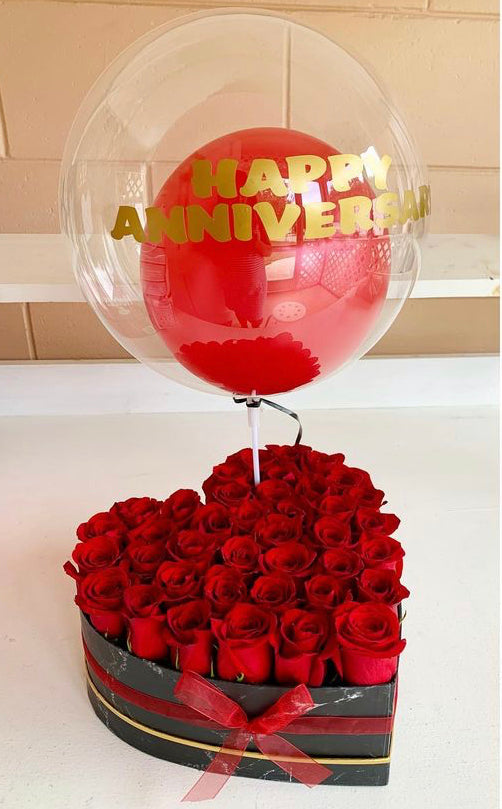 Heart box red roses